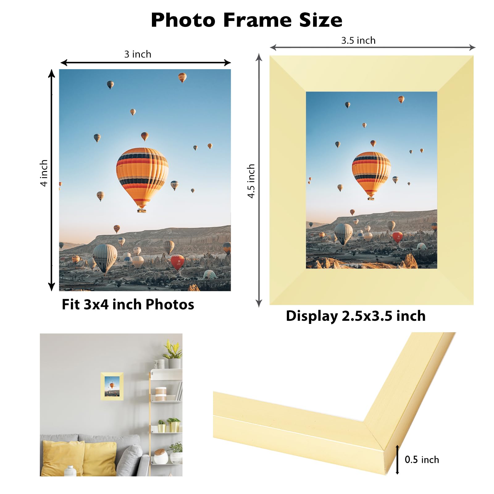 JCJMY 3x4 Picture Frame Gold for Wall Hanging or Tabletop, Wall Mounting Horizontally or Vertically, 3 x 4 Wall Gallery Poster P
